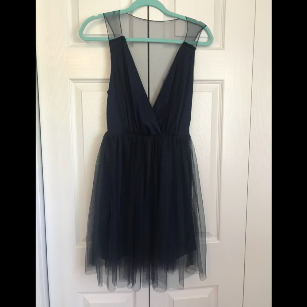 Navy plunging neckline party dress